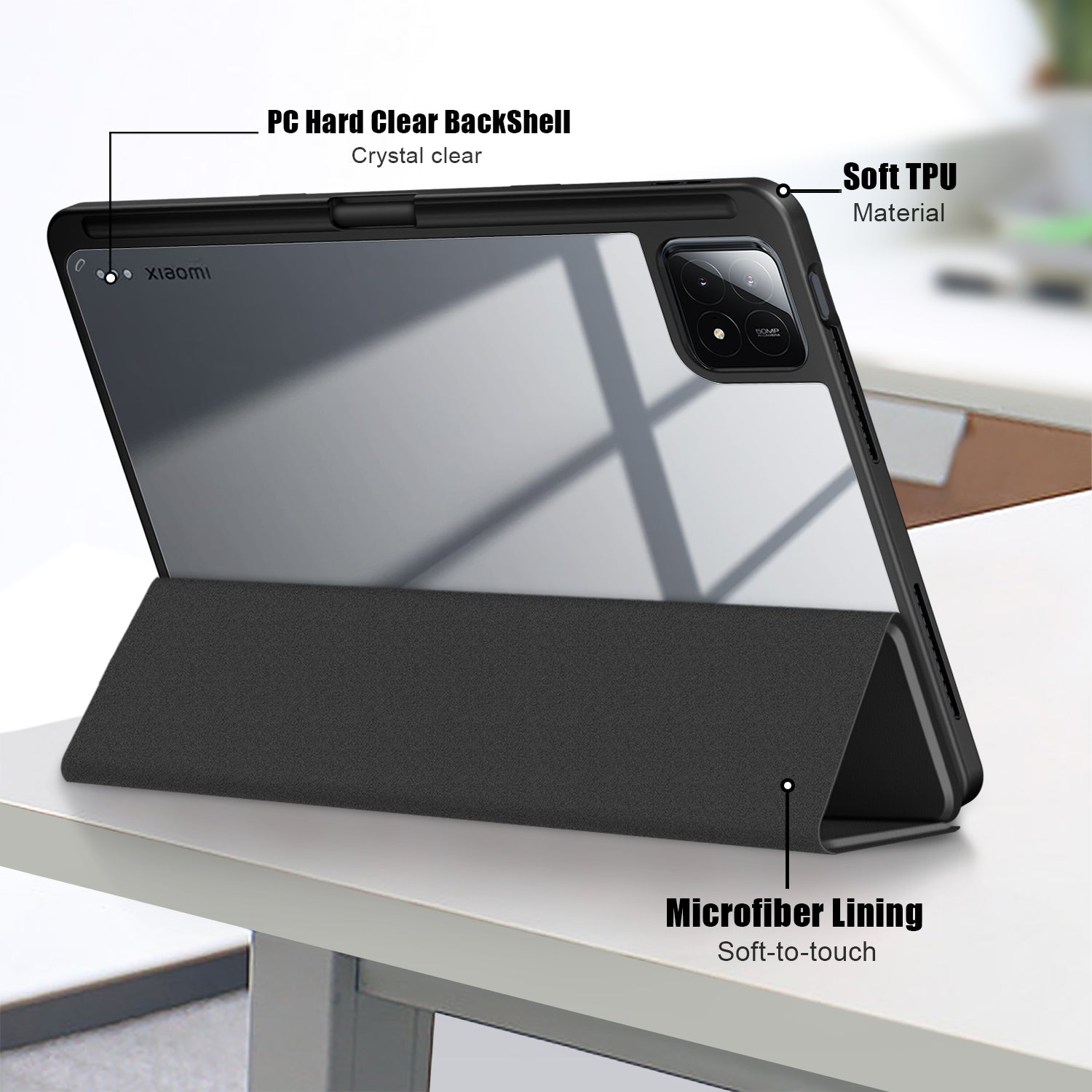 For Xiaomi Pad 6S Pro 12.4 Case Tri-fold Stand PU Leather Tablet Cover with Pen Slot For Xiaomi Pad 6S Pro 12.4 Case Tri-fold Stand PU Leather Tablet Cover with Pen Slot